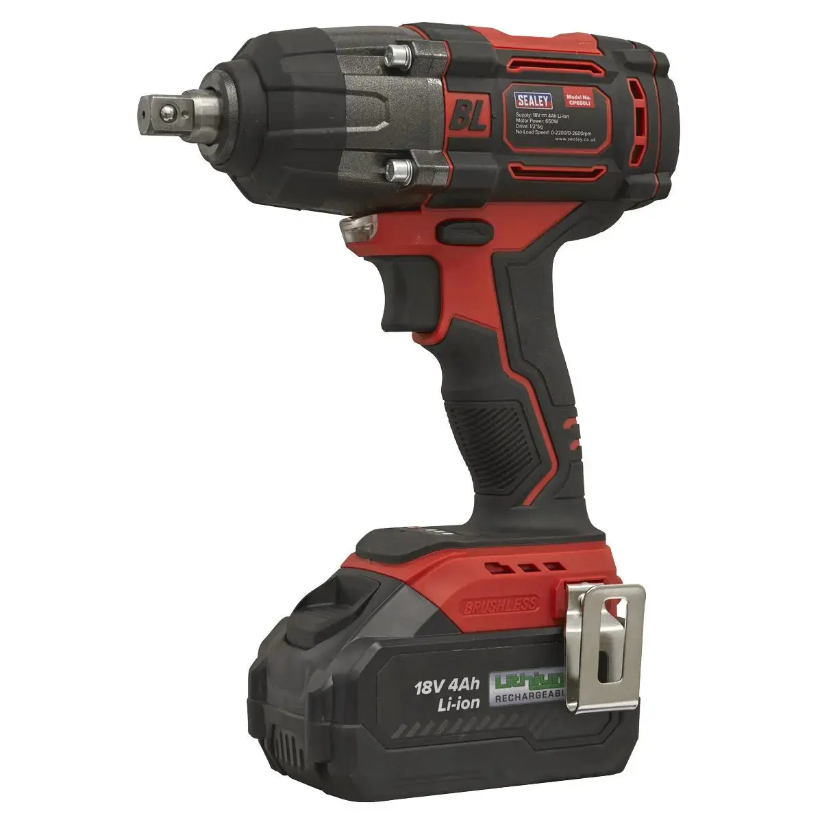 Sealey Cordless Brushless Impact Wrench 18V 4Ah Lithium-Ion 1/2"Sq Drive 1