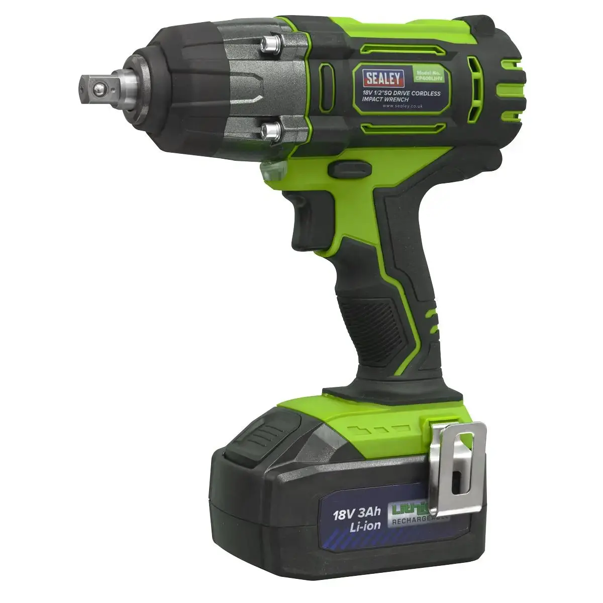 Sealey Cordless Impact Wrench 18V 3Ah Li-Ion 1/2" Drive 400Nm Green Hi-Vis 1
