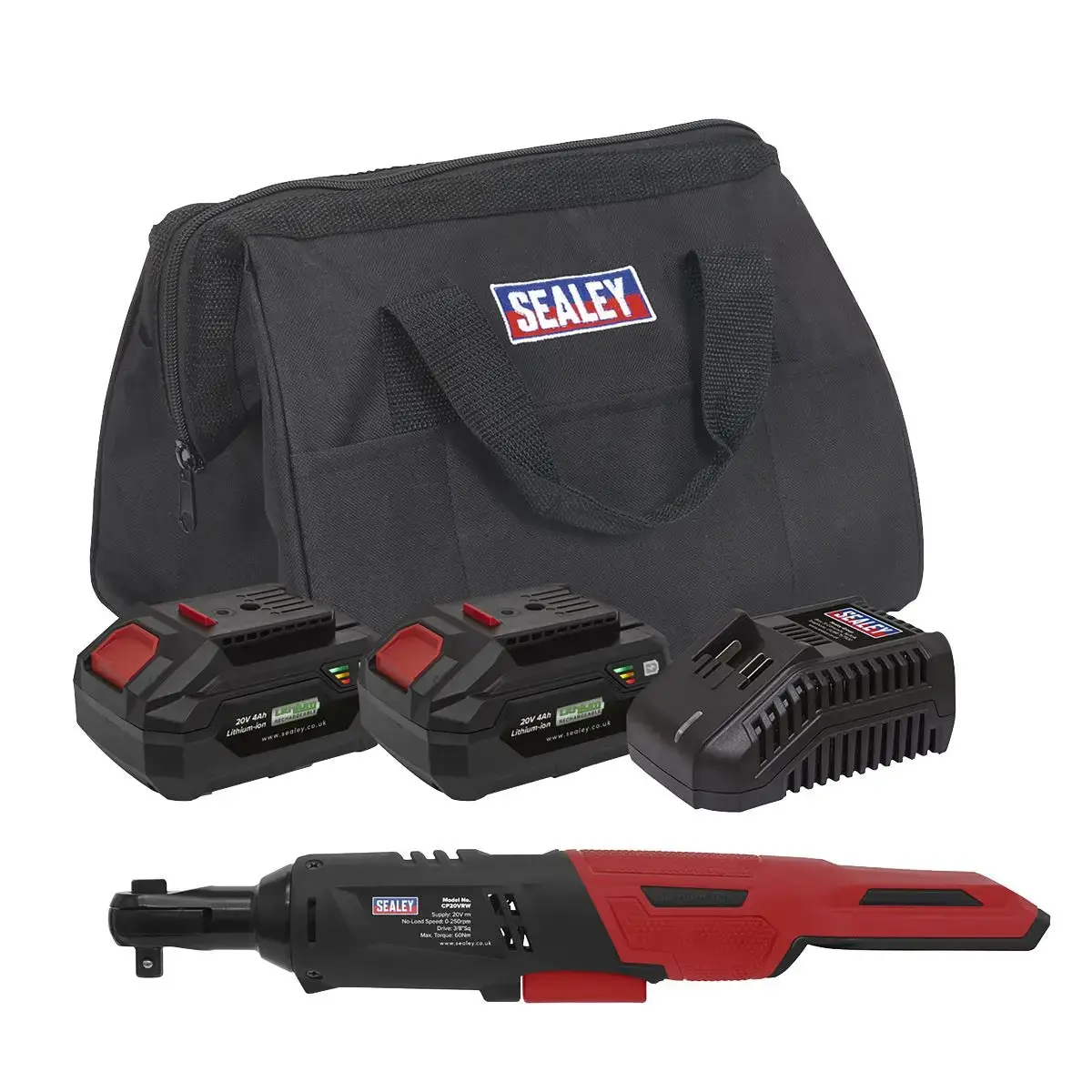 Sealey Cordless Ratchet Wrench 3/8"Sq Drive Kit 20V 4Ah Sv20 Series - 2 Batteries 1