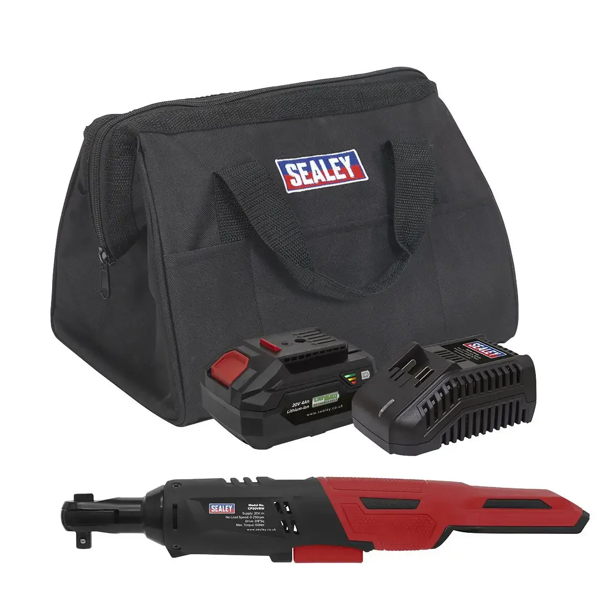 Sealey Cordless Ratchet Wrench Kit  3/8"Sq Drive 60Nm 20V 4Ah Sv20 Series 1