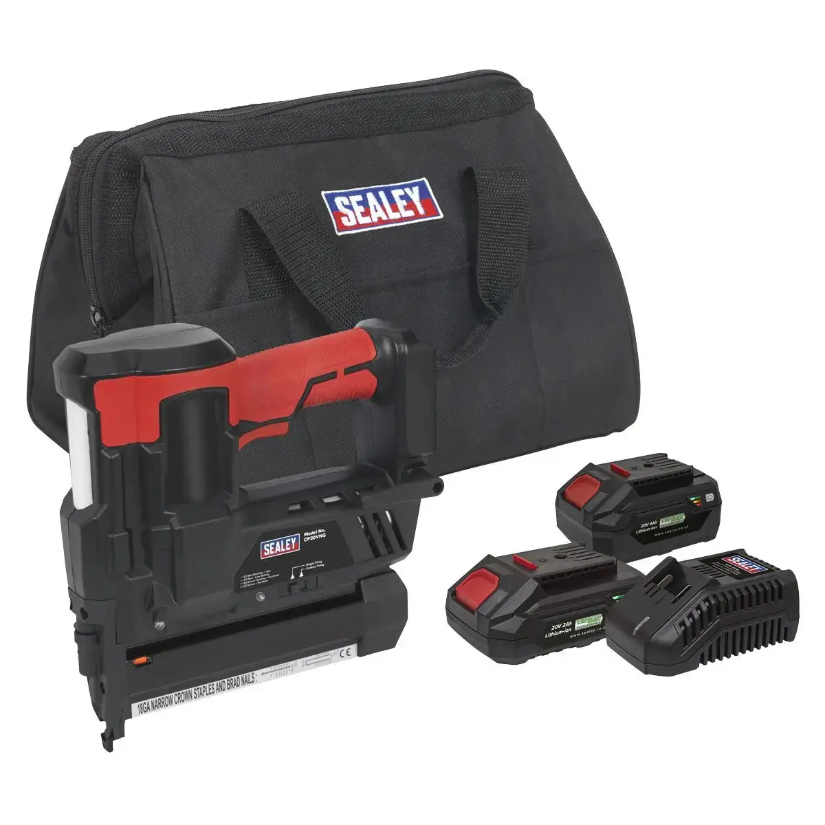 Sealey Cordless Staple/Nail Gun Kit 18G 20V Sv20 Series - 2 Batteries 1