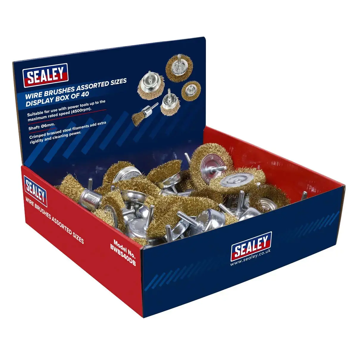 Sealey Crimped Wire Brushes - Assorted Sizes - Display Box Of 40 1