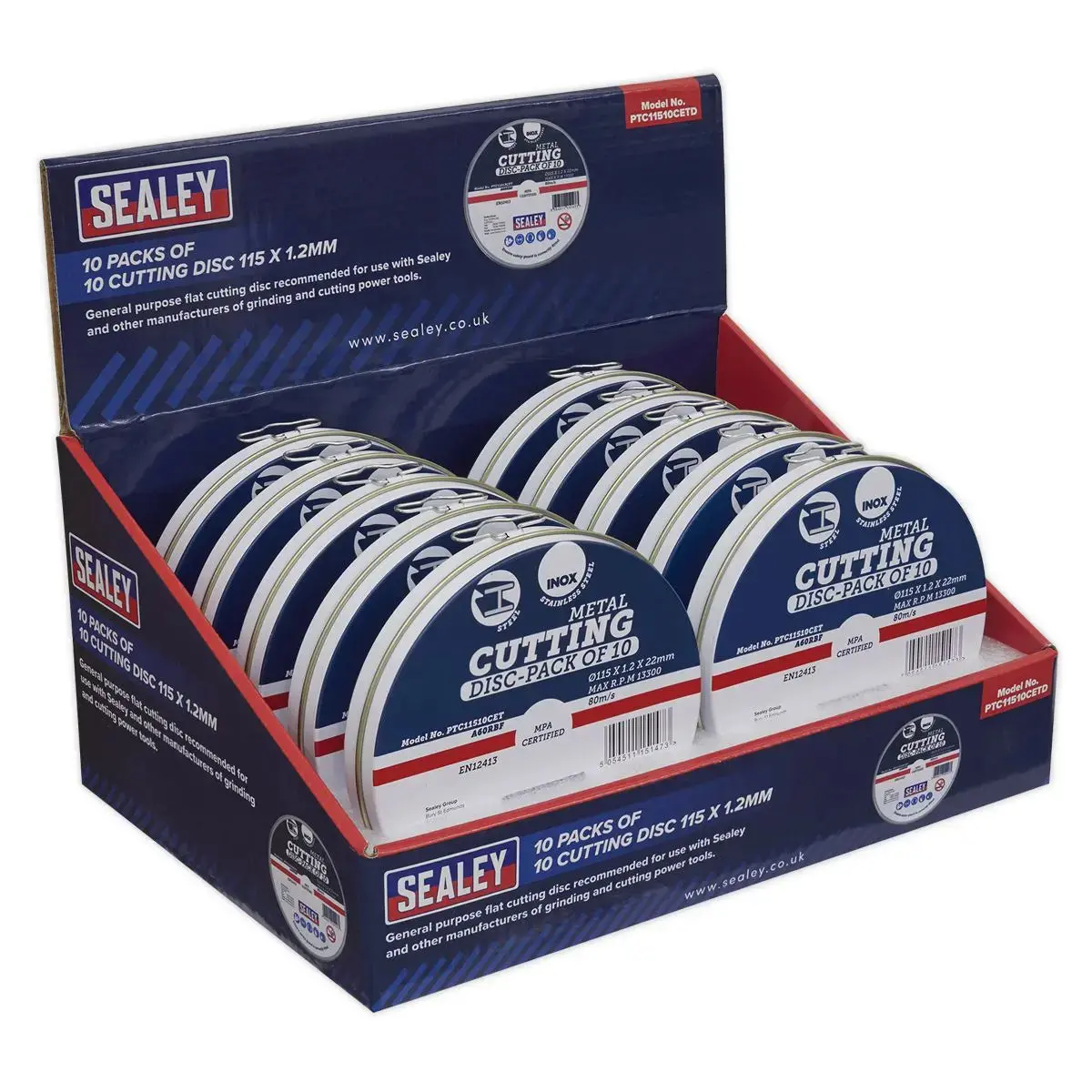 Sealey Cutting Disc 115 X 1.2Mm Countertop Display Box 10 Packs Of 10 1