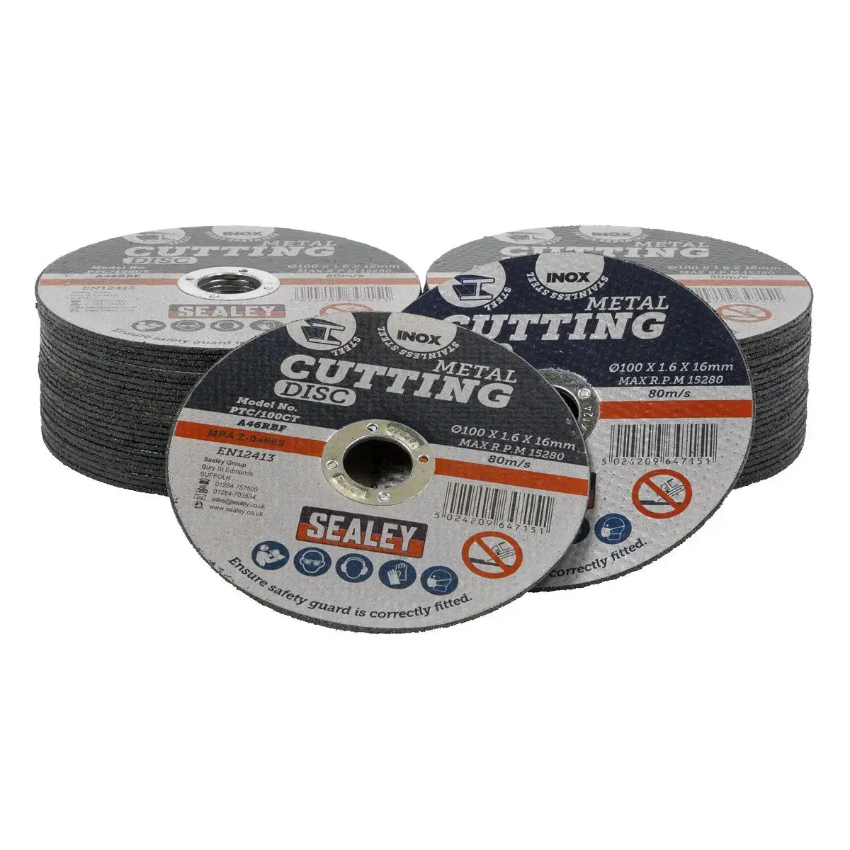 Sealey Cutting Disc Pack Of 50 Ø100 X 1.6Mm Ø16mm Bore 1