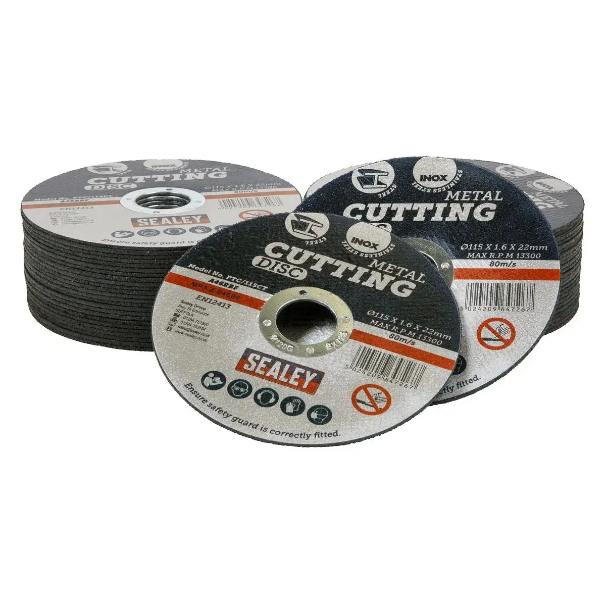 Sealey Cutting Disc Pack Of 50 Ø115 X 1.6Mm Ø22mm Bore 1
