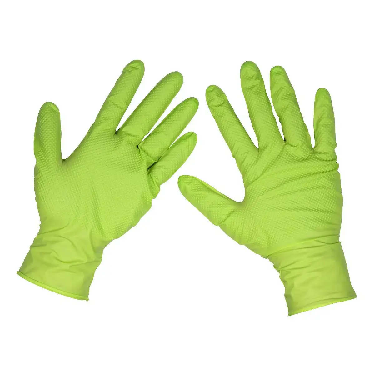 Sealey Diamond Grip Extra-Thick Nitrile Powder-Free Gloves, Hi-Vis Green, X-Large - Pack Of 50 1