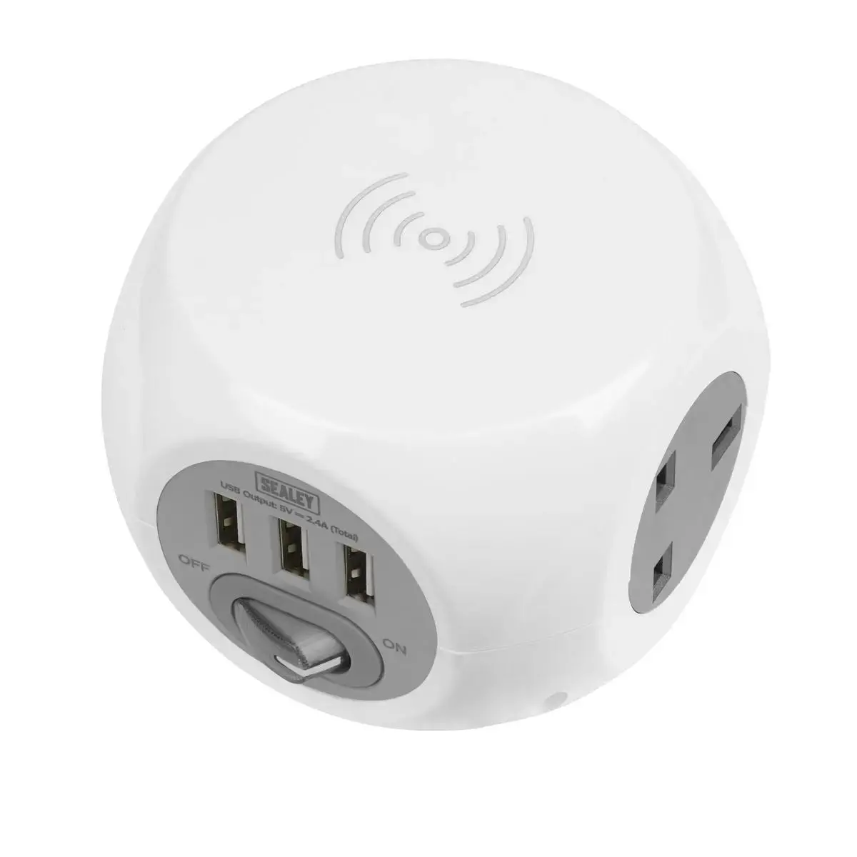 Sealey Extension Cable Cube 1.4M 3 X 230V 3 X Usb Sockets And Wireless Charging Pad 1