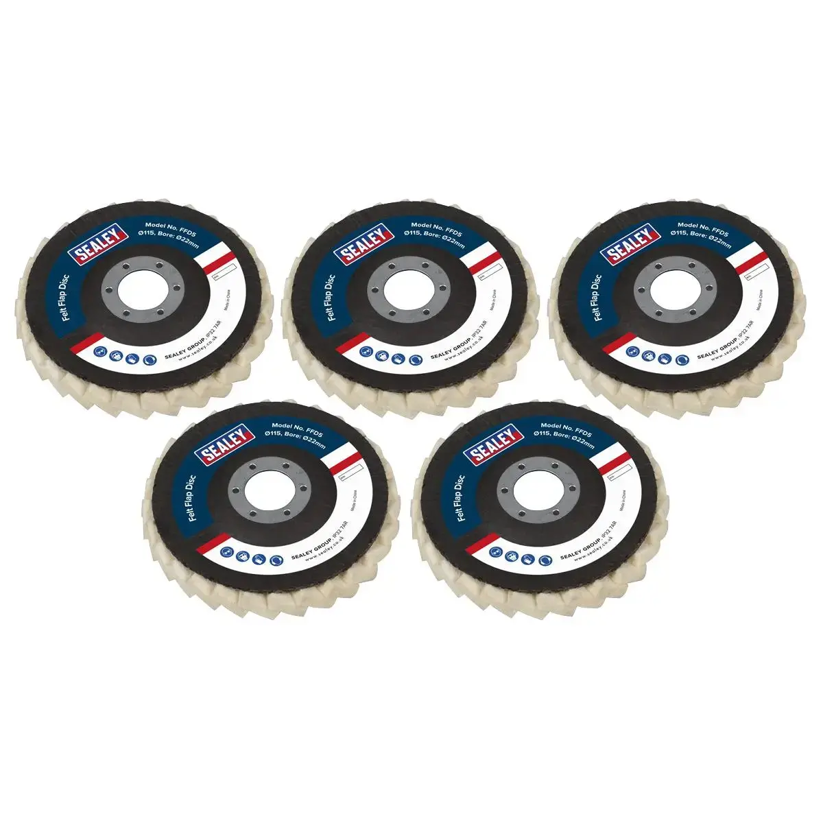 Sealey Felt Flap Disc Ø115mm Ø22mm Bore - Pack Of 5 1
