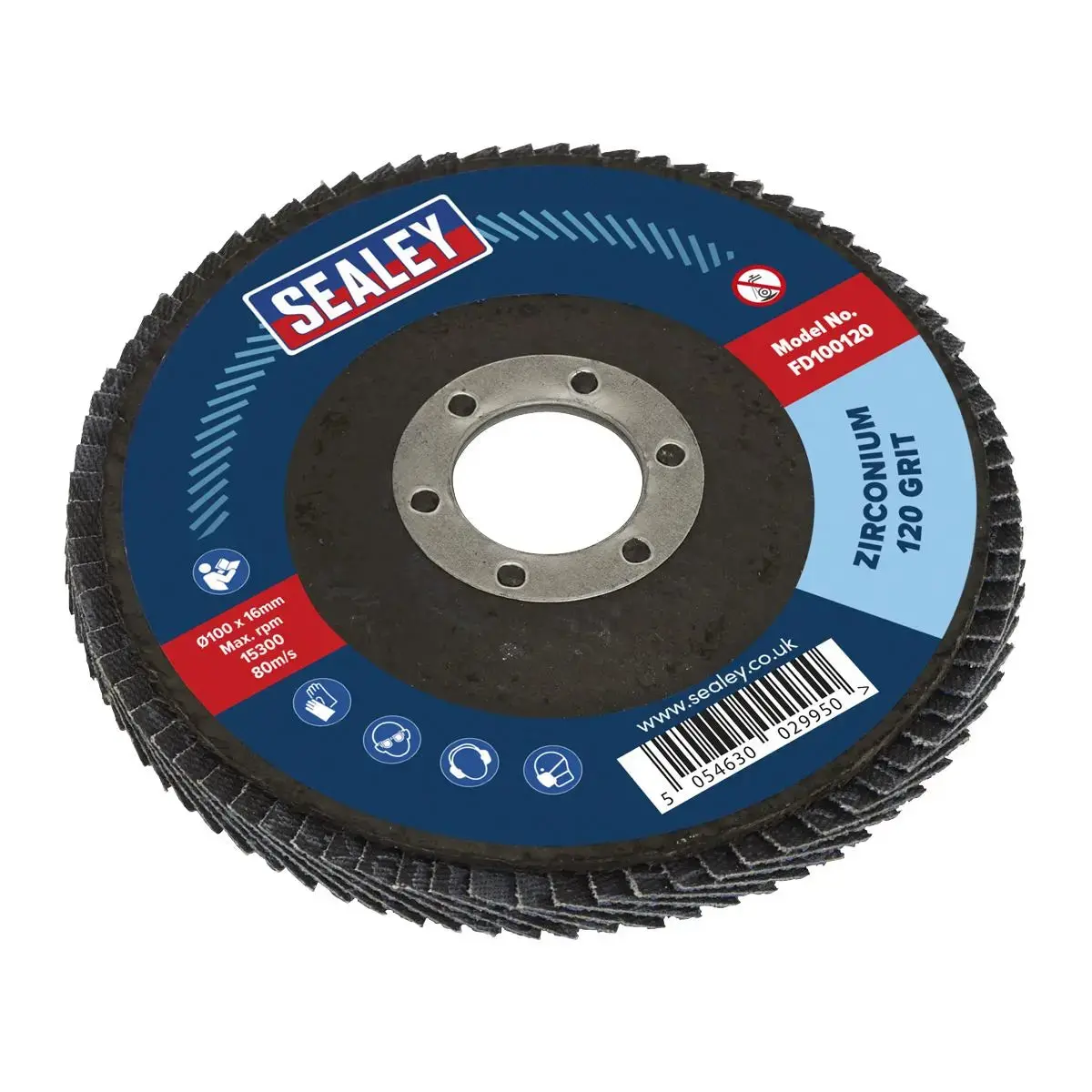 Sealey Flap Disc Zirconium Ø100mm Ø16mm Bore 120Grit 1