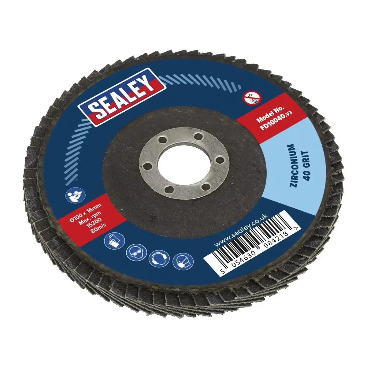 Sealey Flap Disc Zirconium Ø100mm Ø16mm Bore 40Grit 1