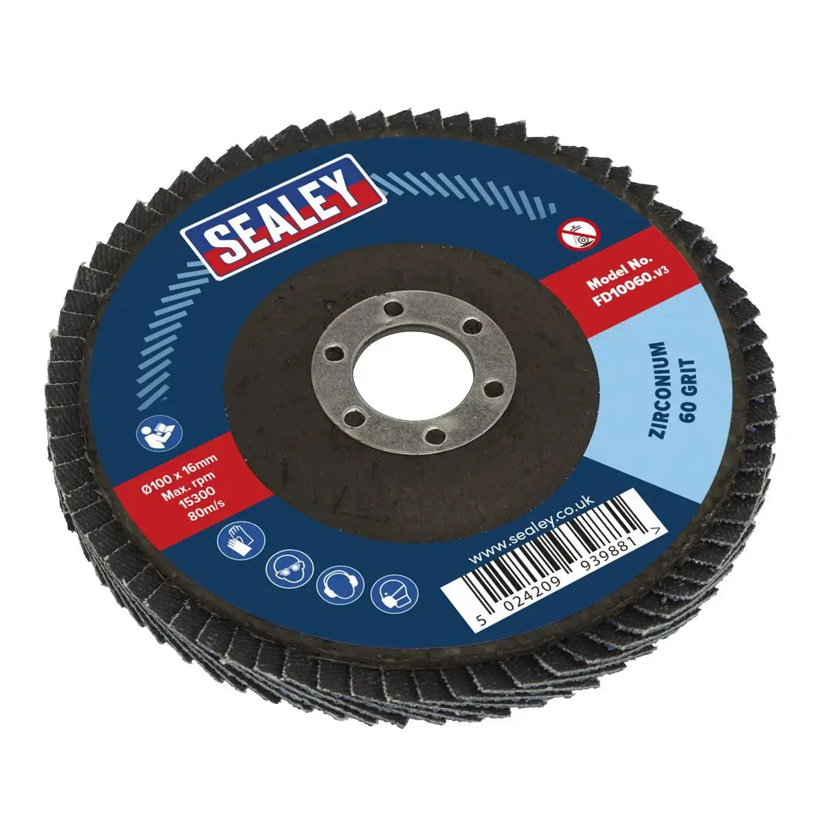 Sealey Flap Disc Zirconium Ø100mm Ø16mm Bore 60Grit 1