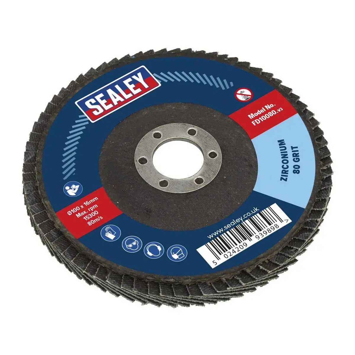 Sealey Flap Disc Zirconium Ø100mm Ø16mm Bore 80Grit 1
