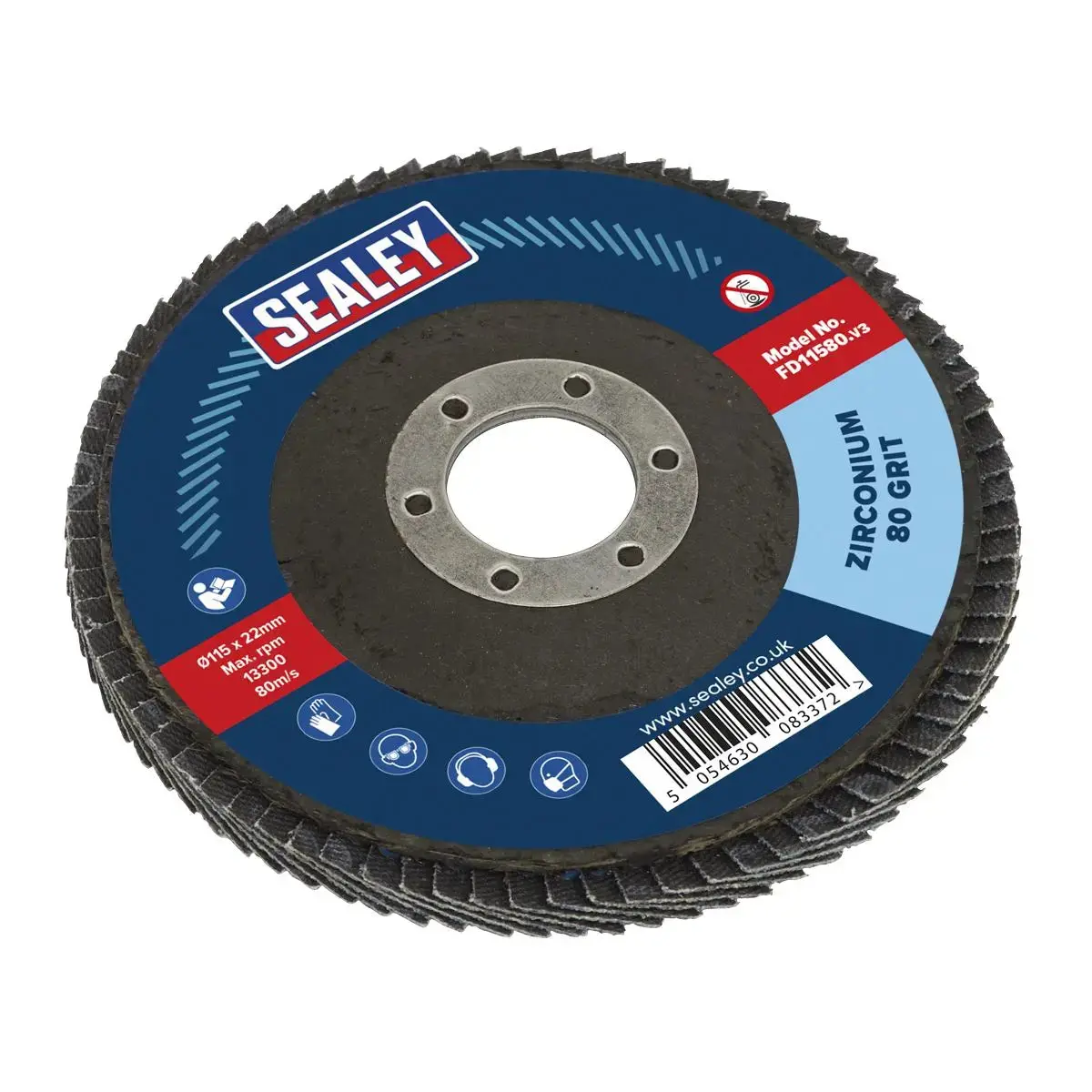 Sealey Flap Disc Zirconium Ø115mm Ø22mm Bore 80Grit 1