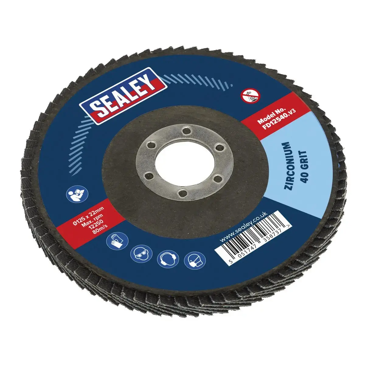 Sealey Flap Disc Zirconium Ø125mm Ø22mm Bore 40Grit 1