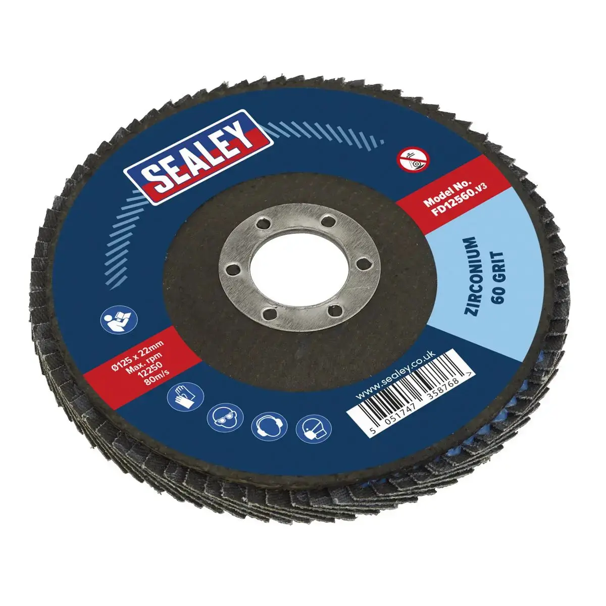 Sealey Flap Disc Zirconium Ø125mm Ø22mm Bore 60Grit 1