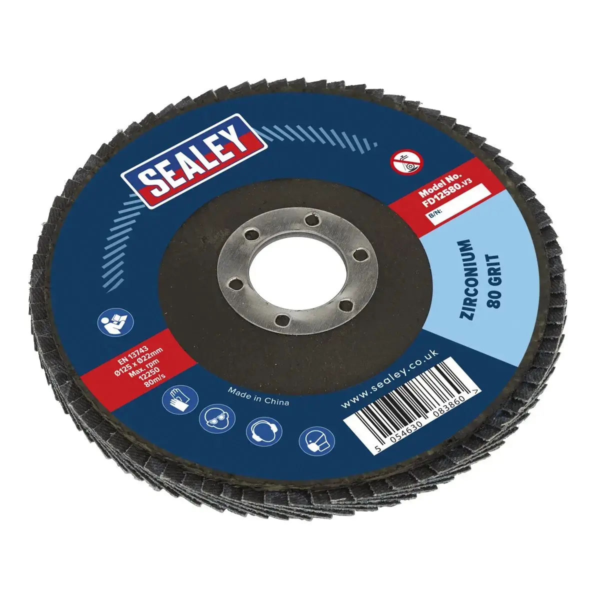 Sealey Flap Disc Zirconium Ø125mm Ø22mm Bore 80Grit 1