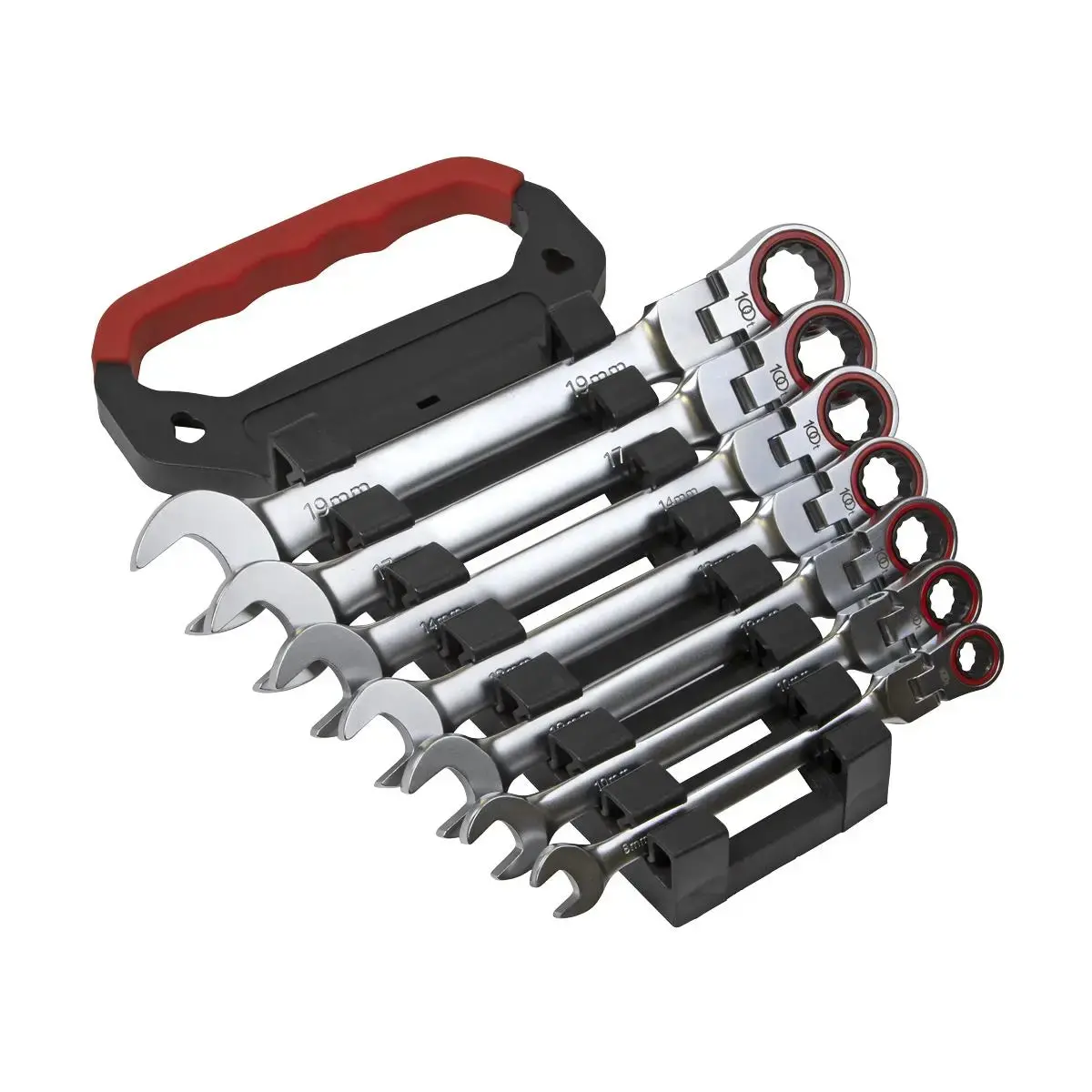 Sealey Flexi Head Ratchet Combination Spanner Set 7 Piece 8-19Mm 100 Tooth Premier 1