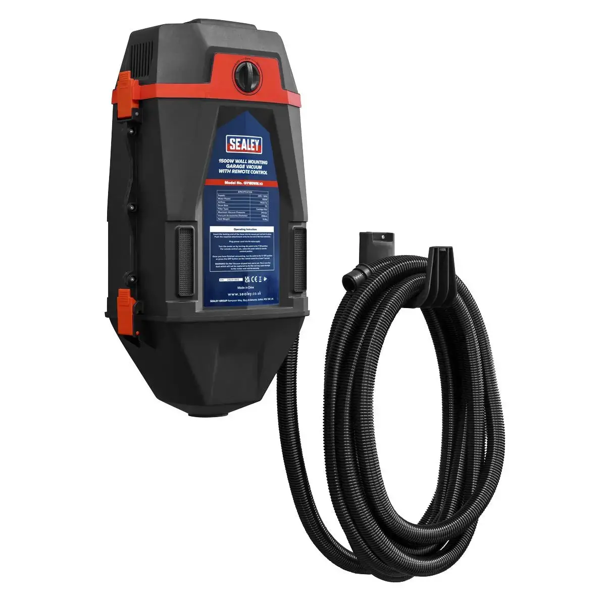 Sealey Garage Vacuum 1500W With Remote Control - Wall Mounting 1