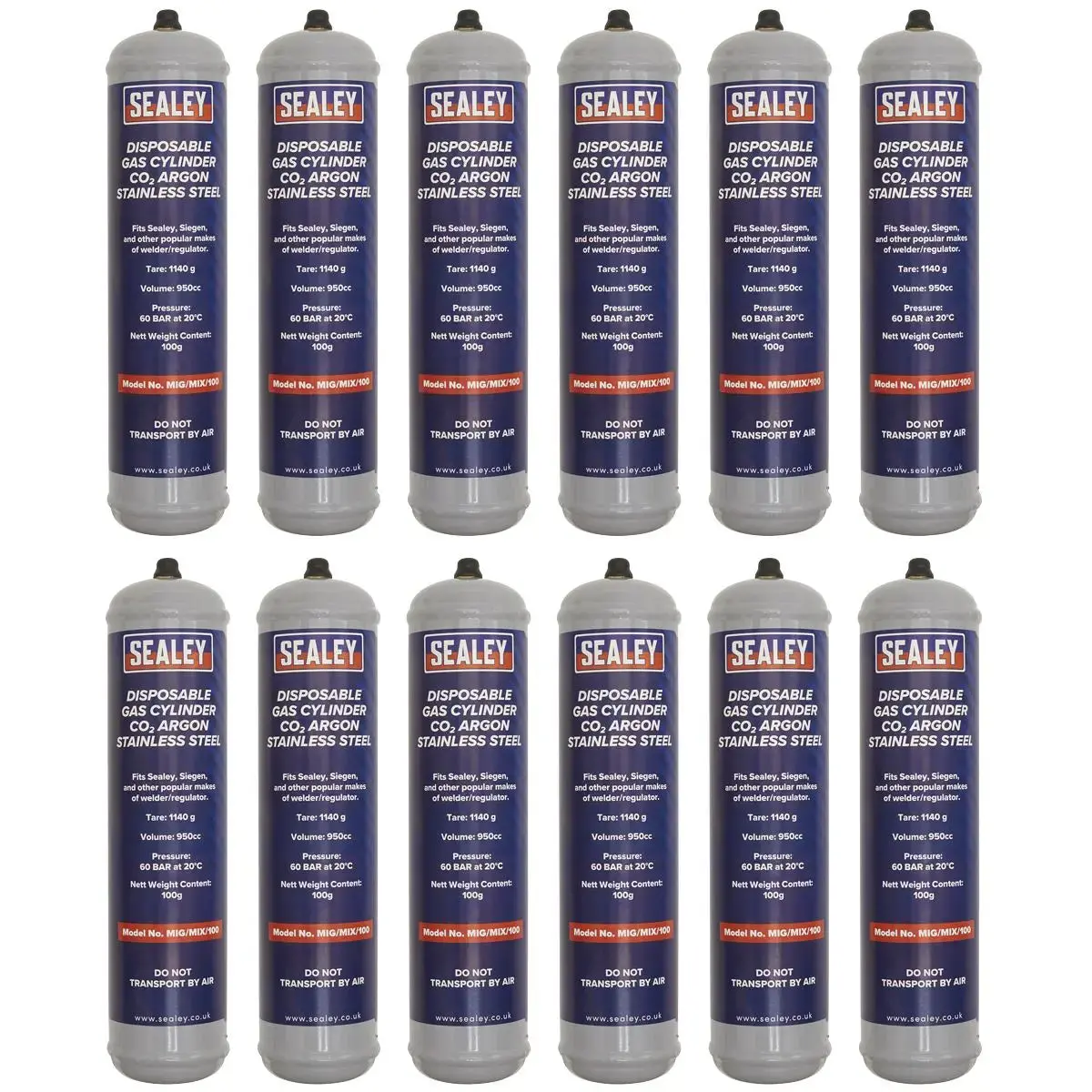 Sealey Gas Cylinder Disposable Carbon Dioxide/Argon 100G - Box Of 12 1