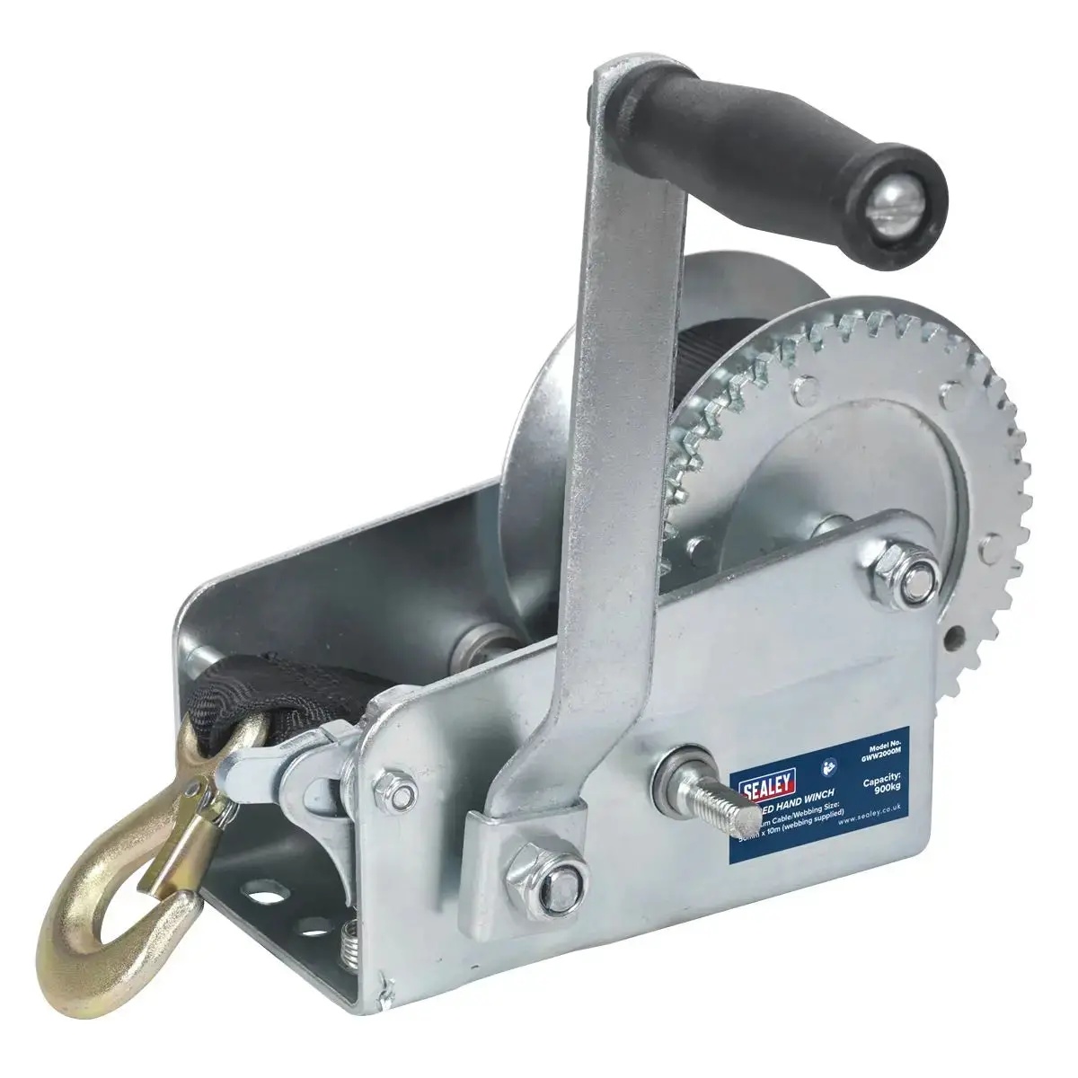 Sealey Geared Hand Winch 900Kg Capacity With Webbing Strap 1