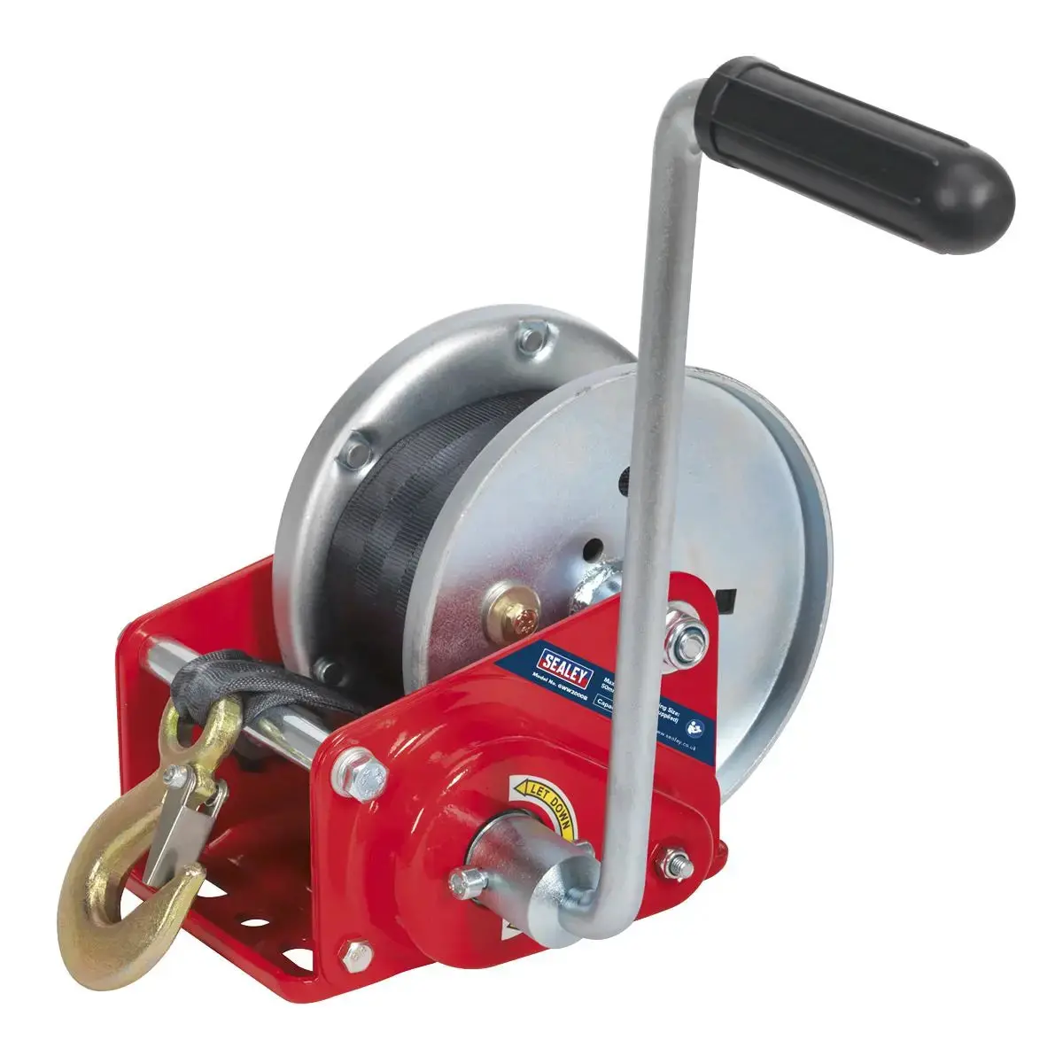 Sealey Geared Hand Winch With Brake & Webbing 900Kg Capacity 1