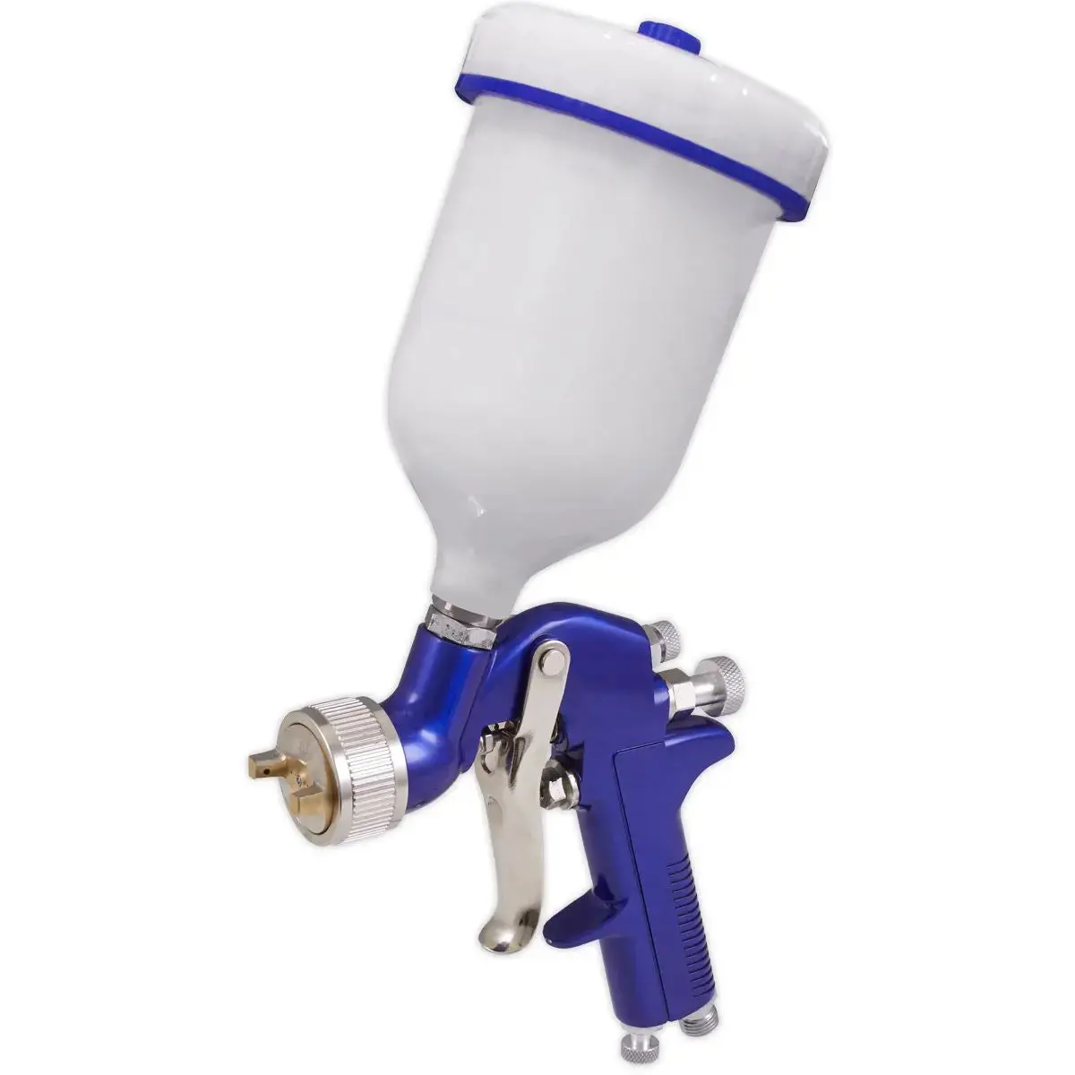 Sealey Gravity Feed Spray Gun 1.3Mm Set Up 600Ml Paint Pot Vehicle Car Blue 1