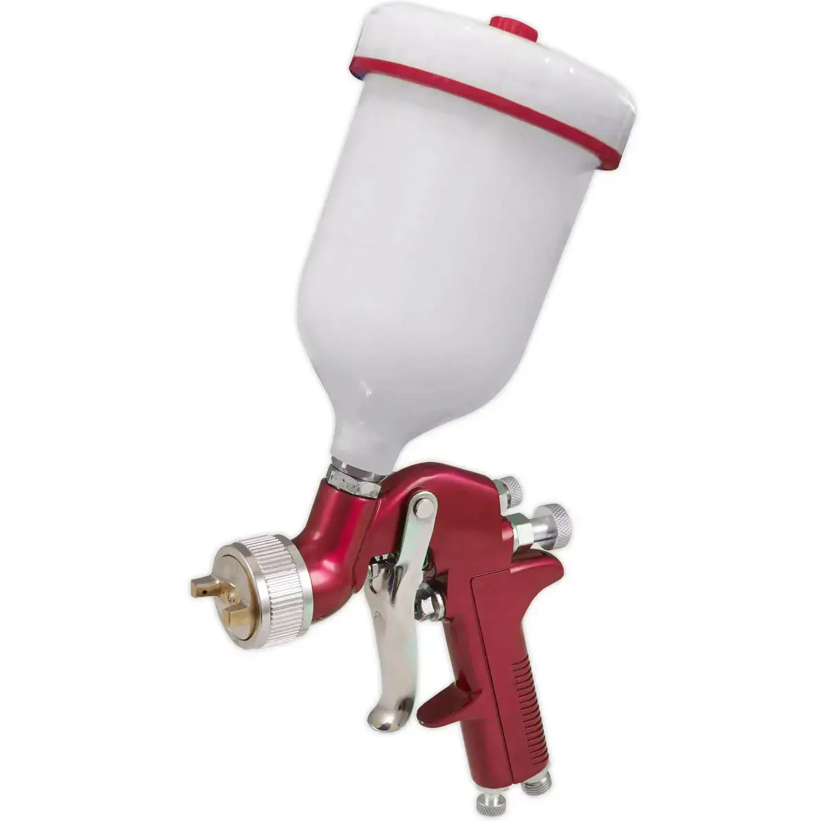Sealey Gravity Feed Spray Gun 1.4Mm Set Up 600Ml Paint Pot Vehicle Car Red 1