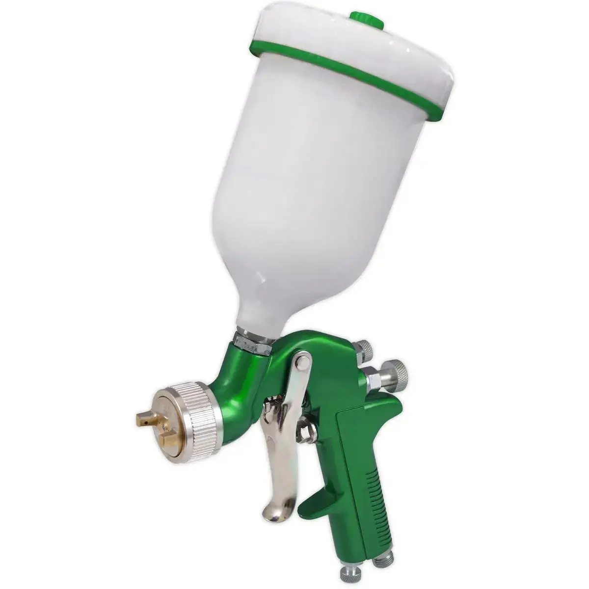 Sealey Gravity Feed Spray Gun 1.7Mm Set Up 600Ml Paint Pot Vehicle Car Green 1