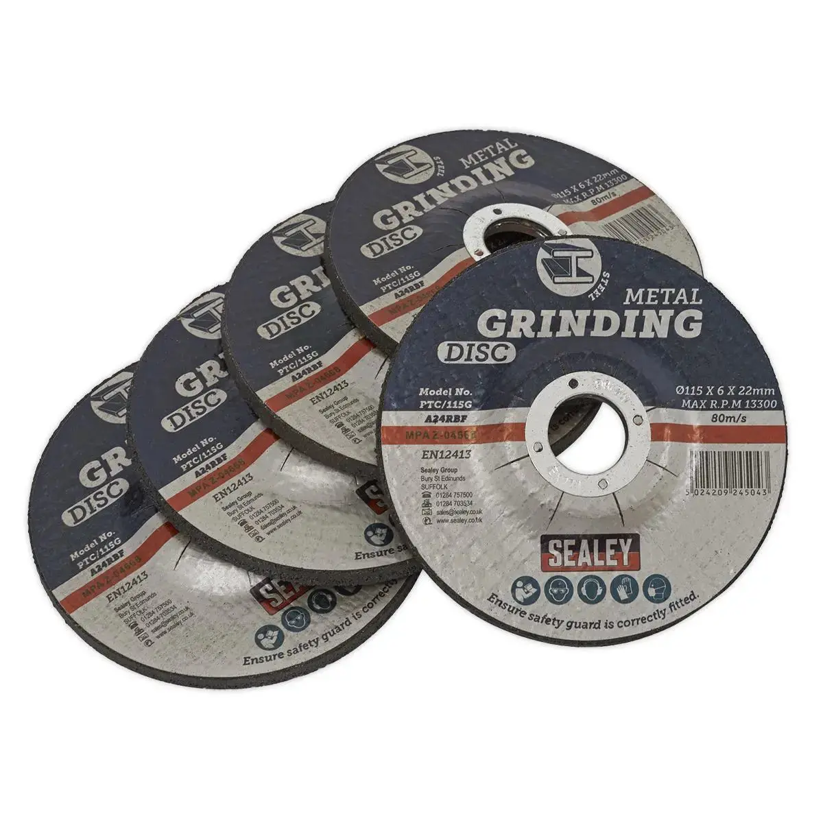 Sealey Grinding Disc Ø115 X 6Mm Ø22mm Bore - Pack Of 5 1