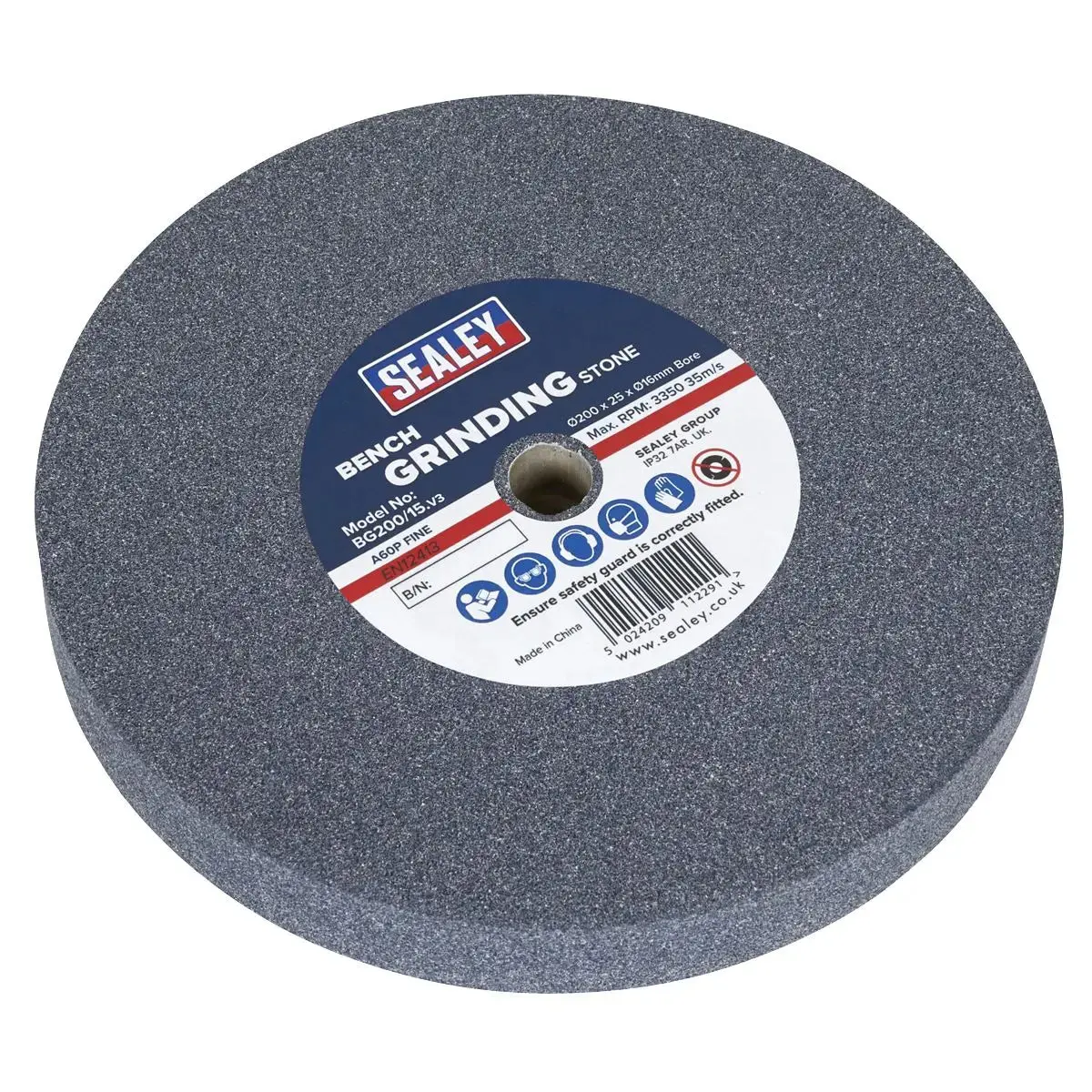 Sealey Grinding Stone Ø200 X 25Mm Ø16mm Bore A60p Fine 1