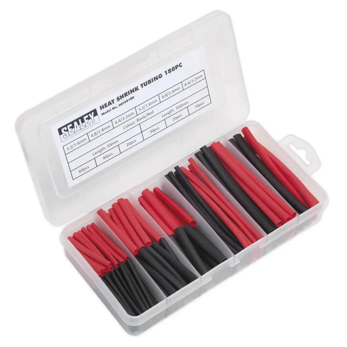 Sealey Heat Shrink Tubing Assortment 180Pc 50 & 100Mm Black & Red 1