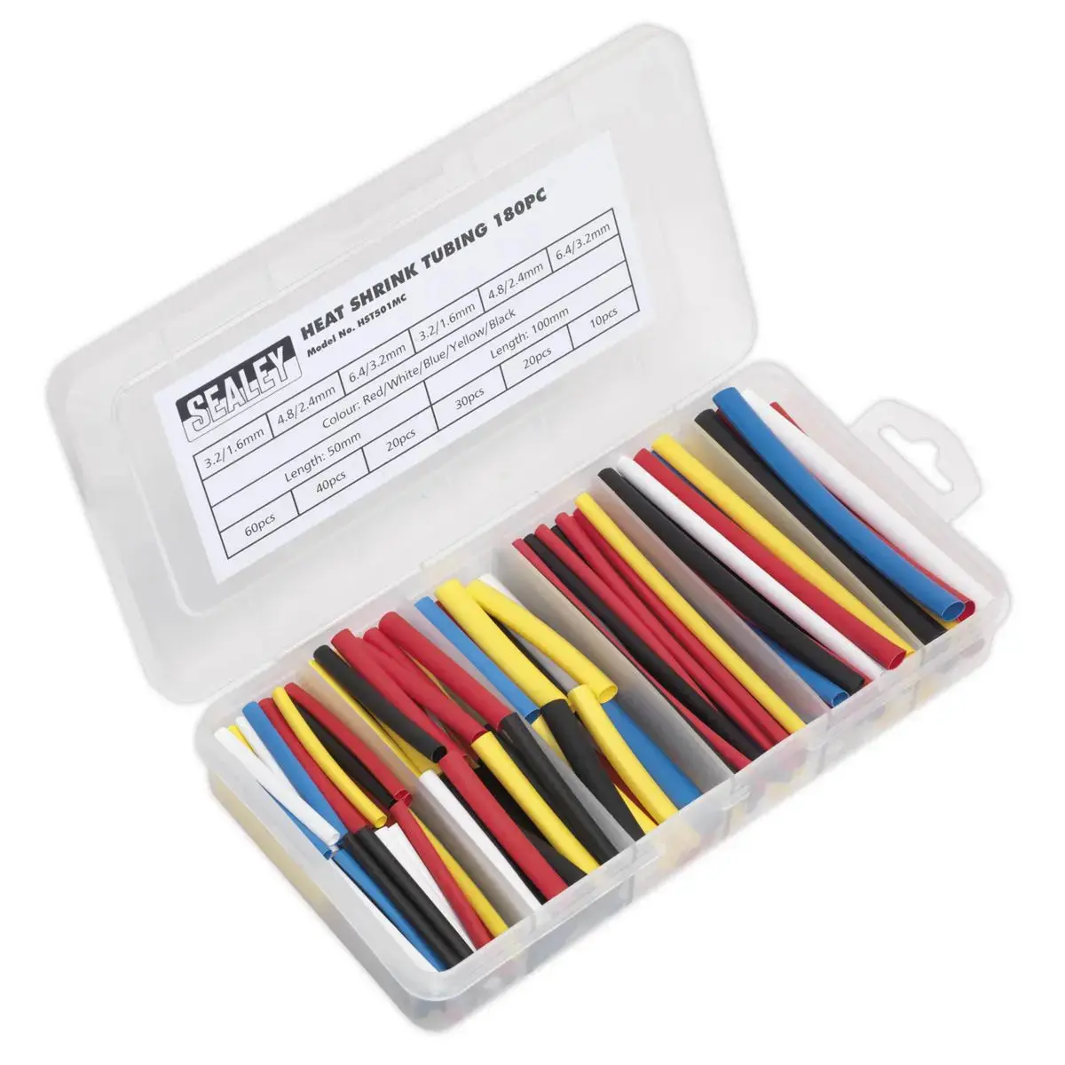 Sealey Heat Shrink Tubing Assortment 180Pc 50 & 100Mm Mixed Colours 1