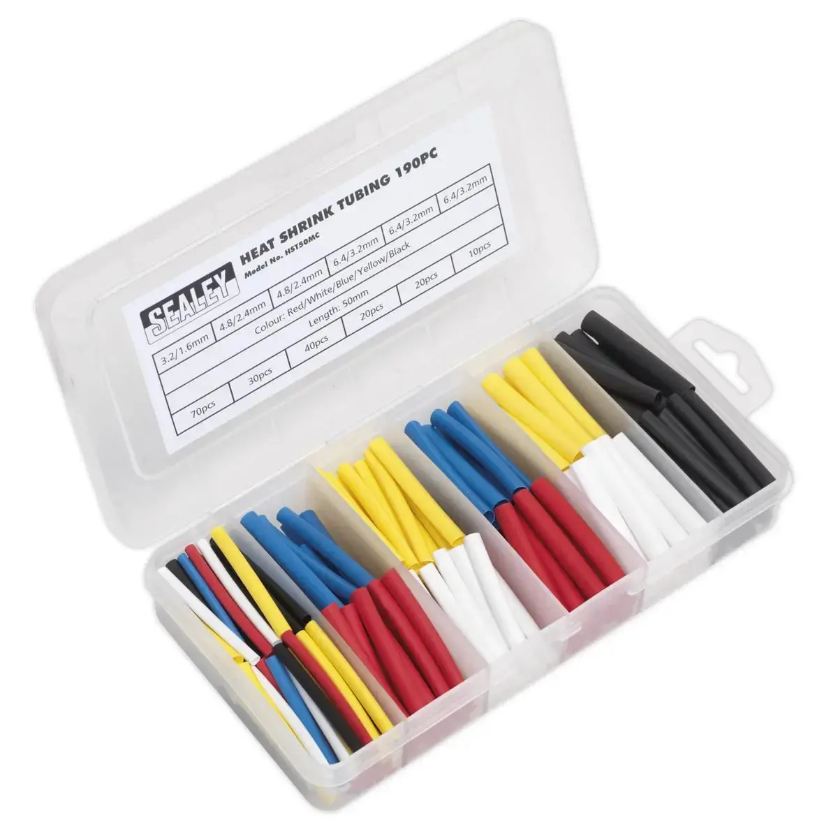 Sealey Heat Shrink Tubing Assortment 190Pc 50Mm Mixed Colours 1