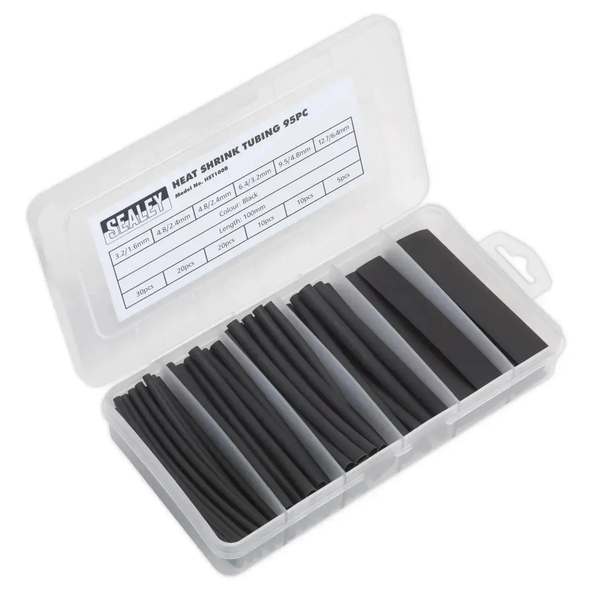 Sealey Heat Shrink Tubing Assortment 95Pc 100Mm Black 1