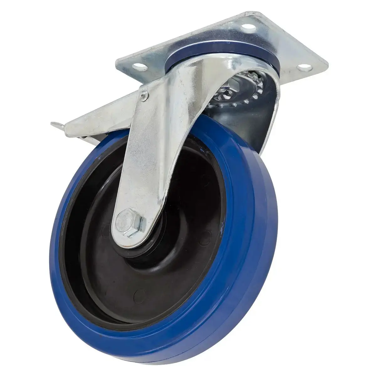Sealey Heavy-Duty Blue Elastic Rubber Castor Wheel Swivel With Total Lock Ø200mm - Trade 1