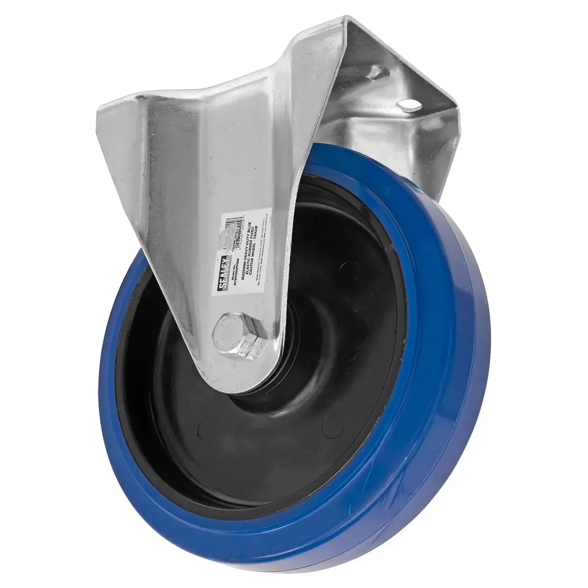 Sealey Heavy-Duty Blue Elastic Rubber Fixed Castor Wheel Ø200mm - Trade 1