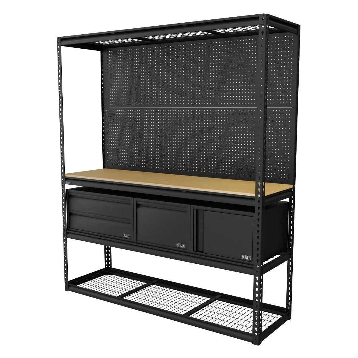 Sealey Heavy-Duty Modular Workbench & Racking Kit With 3 Storage Units 1