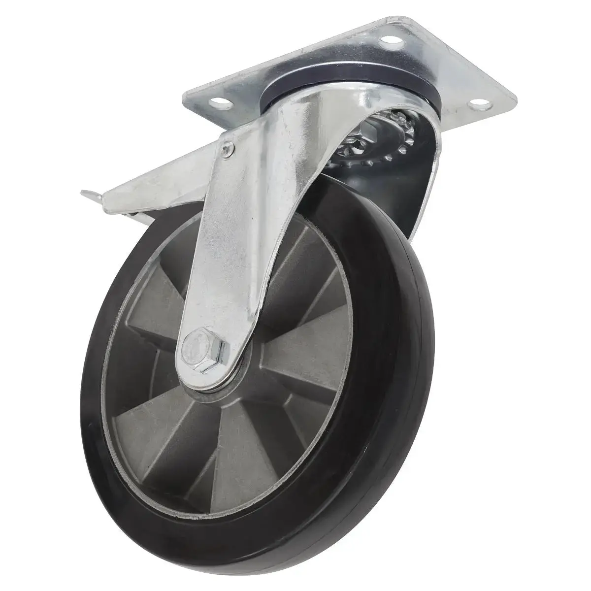 Sealey Heavy-Duty Rubber Castor Wheel Swivel With Total Lock Ø152mm - Trade 1
