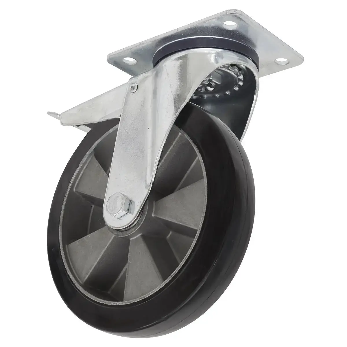 Sealey Heavy-Duty Rubber Castor Wheel Swivel With Total Lock Ø200mm - Trade 1