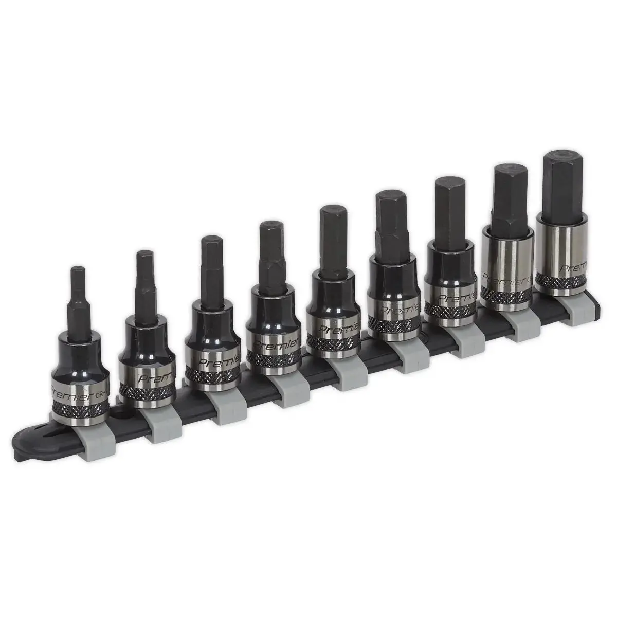 Sealey Hex Key Socket Bit Set 9 Piece 3/8" Drive Metric 4-12Mm Premier Black 1