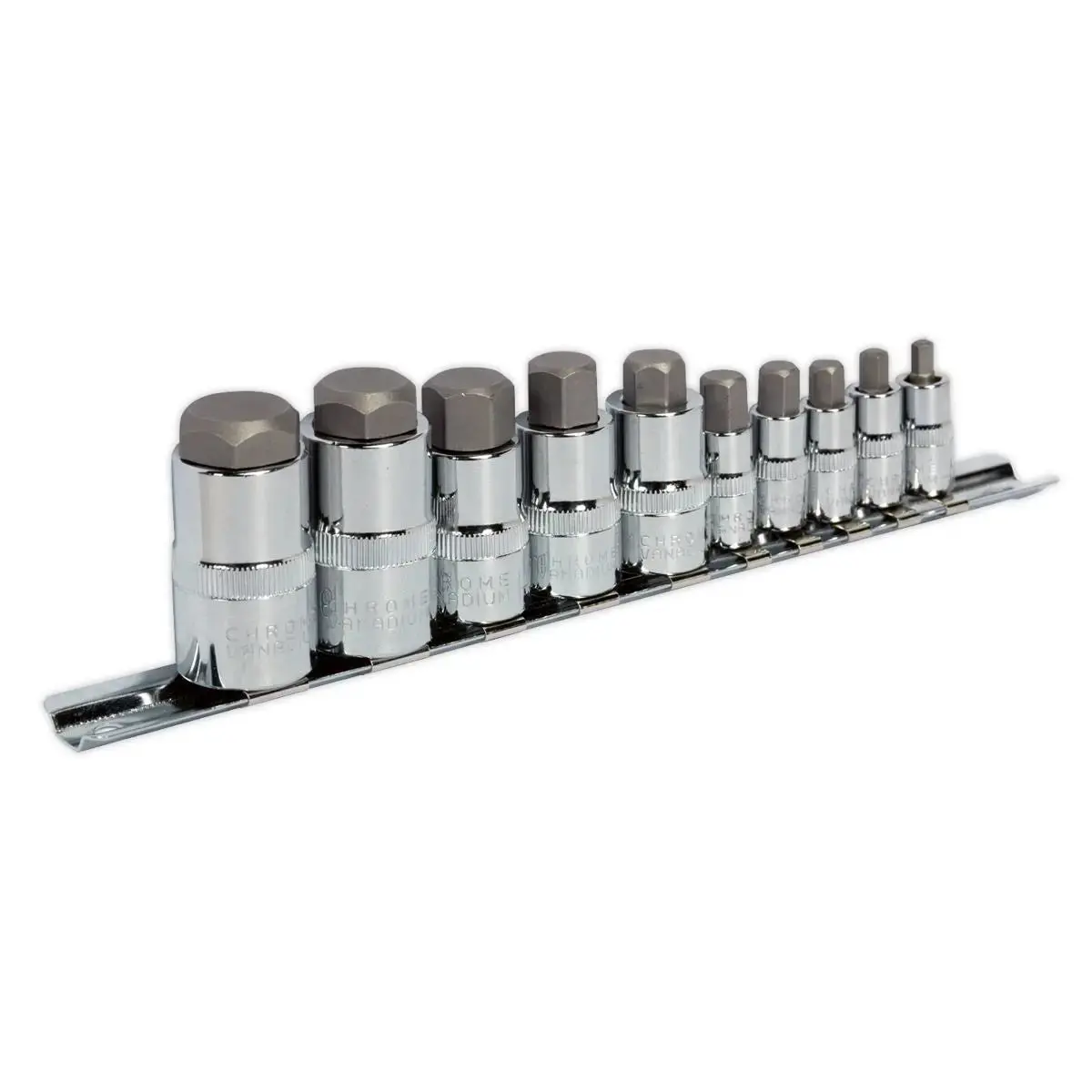 Sealey Hex Socket Bit Set 10Pc 1/4" 3/8" 1/2" Drive Stubby Allen Key 4-19Mm 1