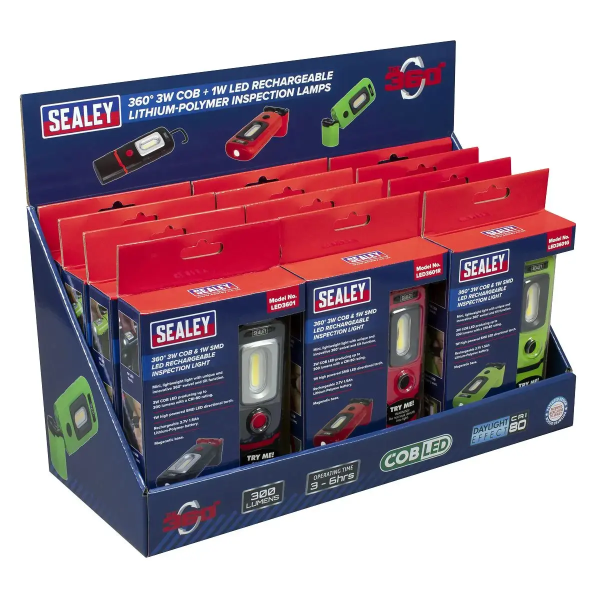 Sealey Led3601 Series Inspection Light Combination - Display Pack Of 12 1