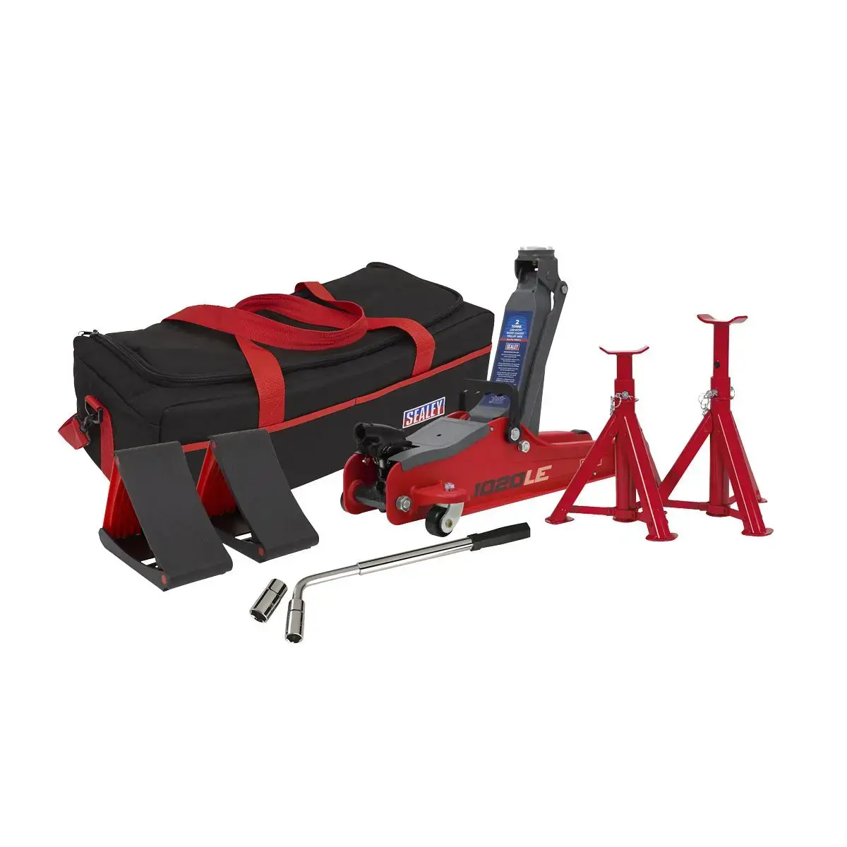 Sealey Low Entry Short Chassis Trolley Jack & Accessories Bag Combo, 2 Tonne - Red 1