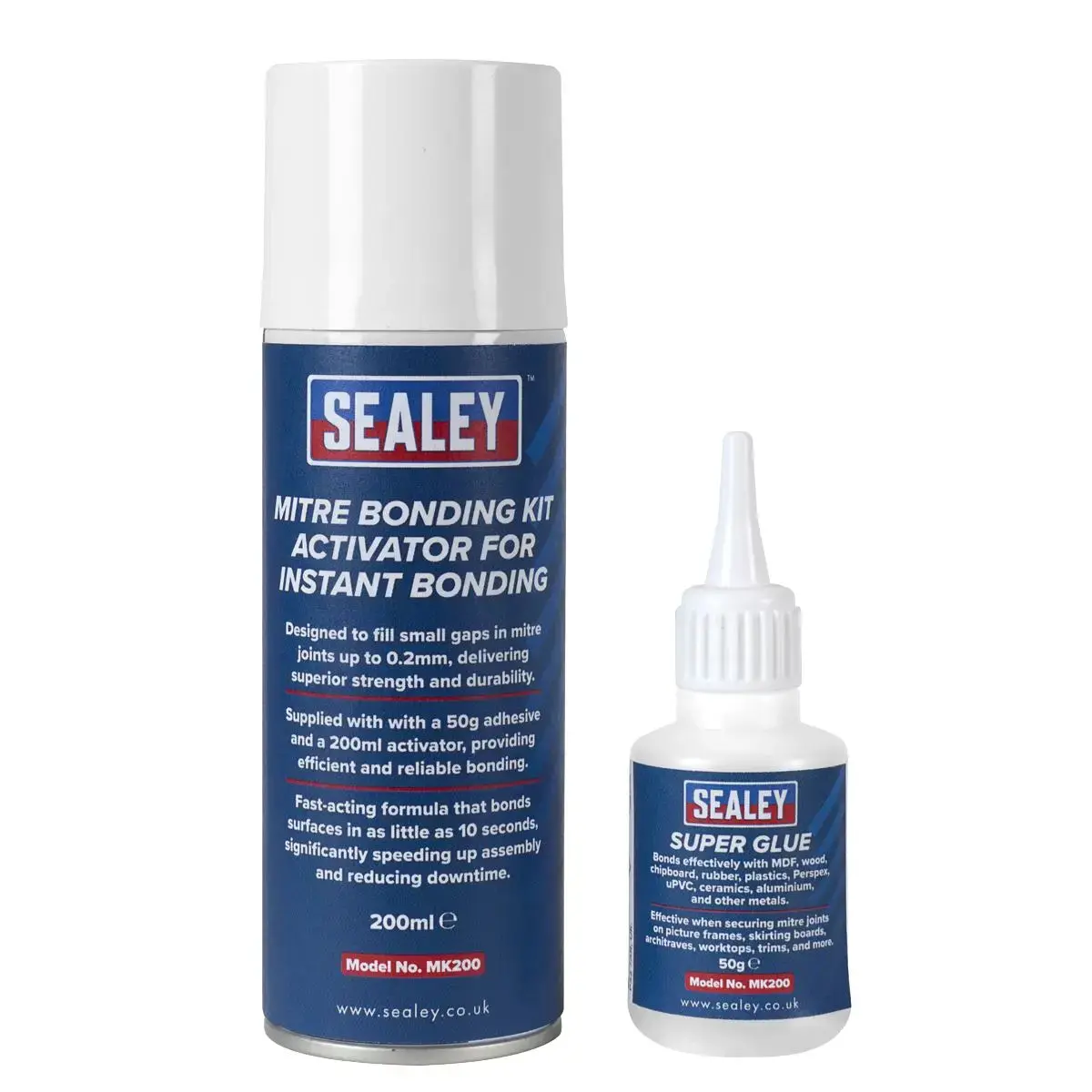 Sealey Mitre Bonding Kit With Super Glue 50G & Activator 200Ml For Instant Bonding 1