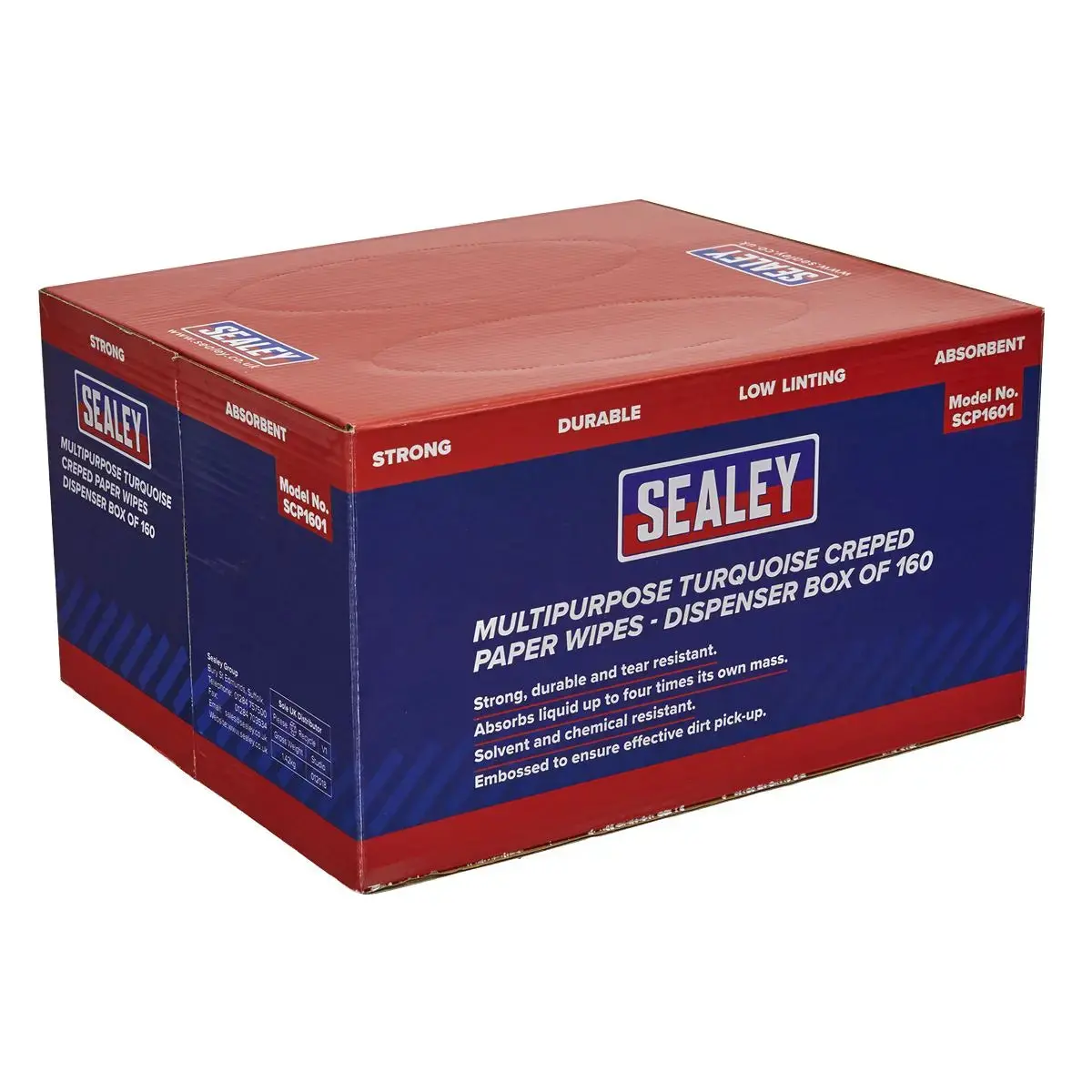Sealey Multipurpose Paper Wipes In Dispenser Box - Creped Turquoise 69Gsm 160 Sheets 1