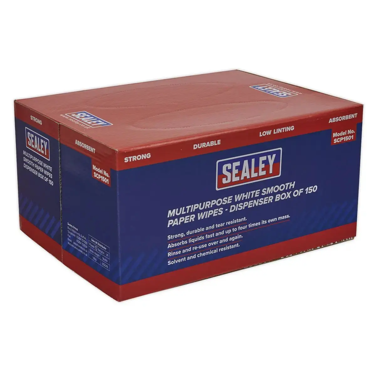 Sealey Multipurpose White Smooth Paper Wipes - Dispenser Box Of 150 1