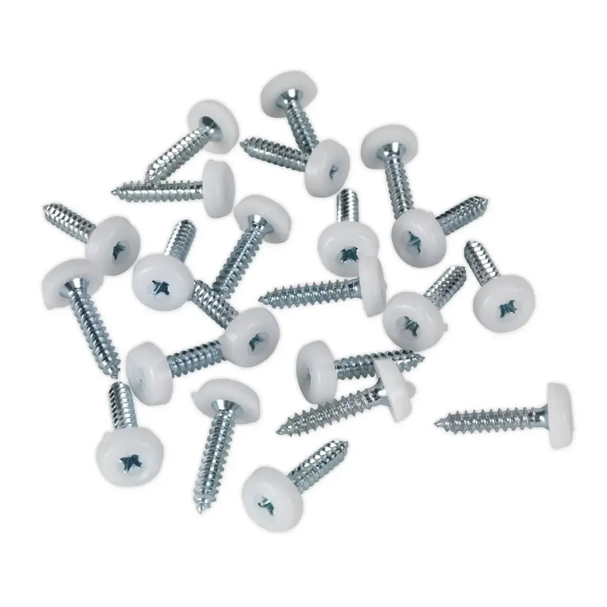 Sealey Numberplate Screw Plastic Enclosed Head 4.8 X 24Mm White Pack Of 50 1