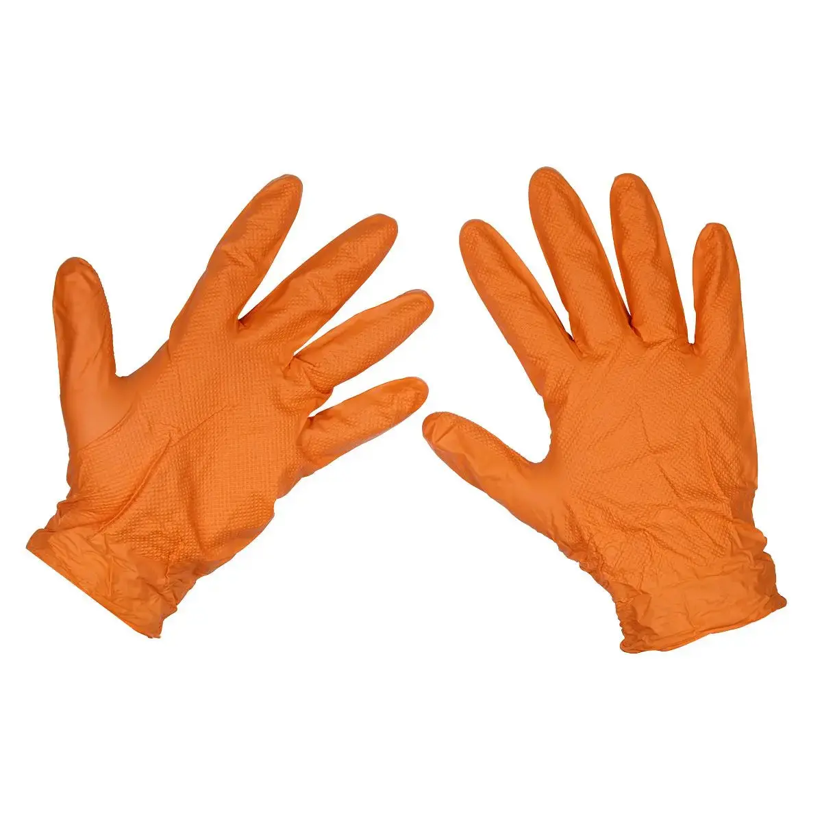 Sealey Orange Diamond Grip Extra-Thick Nitrile Powder-Free Gloves X-Large - Pack Of 50 1