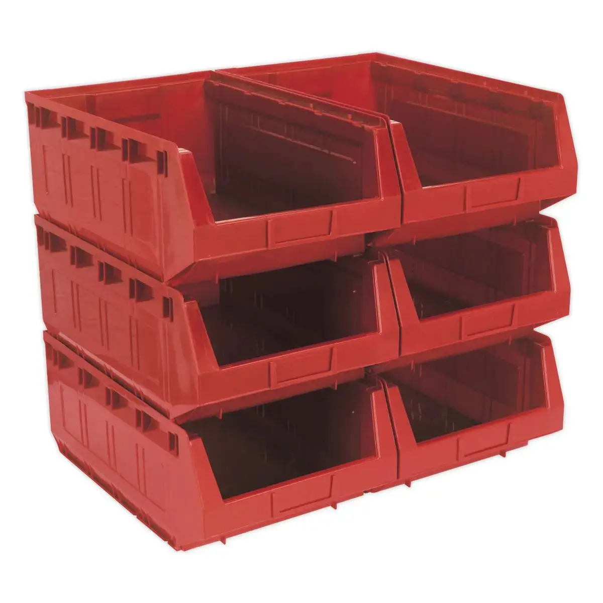 Sealey Plastic Storage Bin 310 X 500 X 190Mm - Red Pack Of 6 1