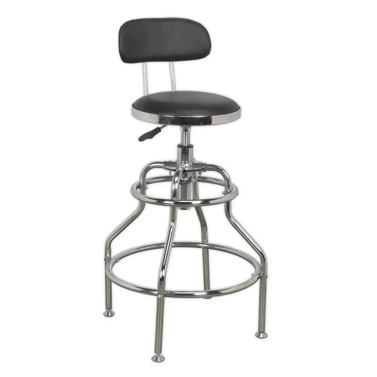 Sealey Pneumatic Workshop Stool With Adjustable Height Swivel Seat & Back Rest 1